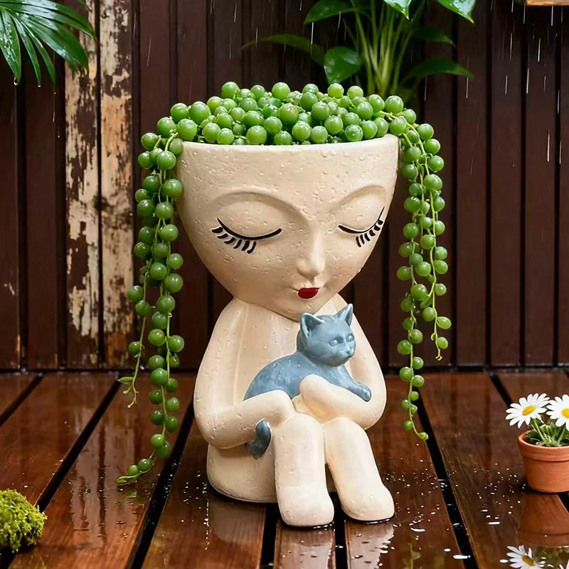 Vaso de Cerâmica Menina e o Gato