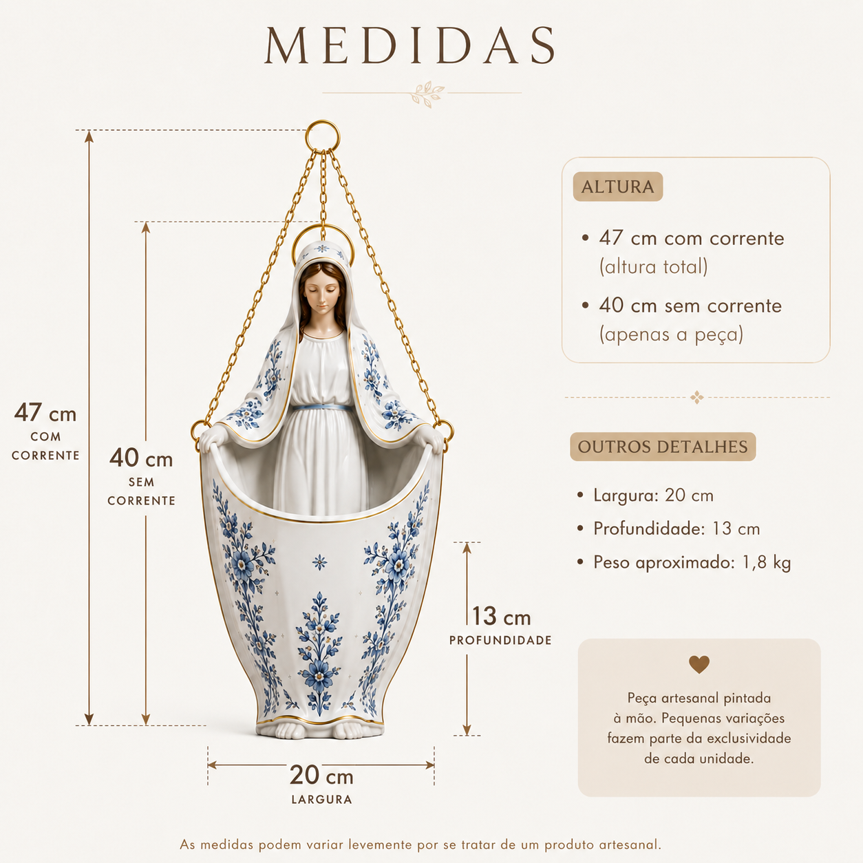 Nossa Senhora Jardim Celeste - Vaso Artesanal Pintado à Mão com Planta Artificial