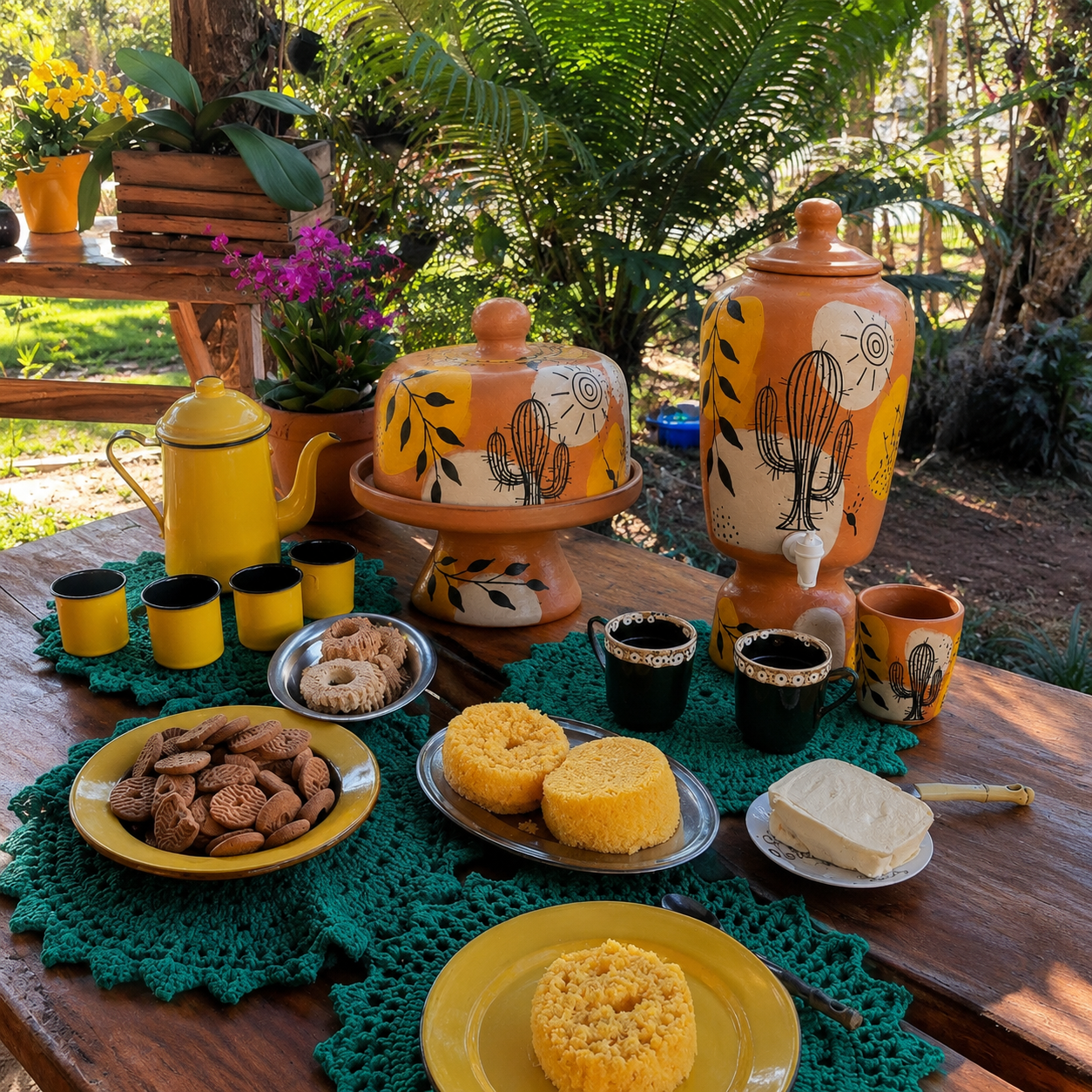 Conjunto Artesanal Afeto à Mesa - Boleira, Moringa e Copo