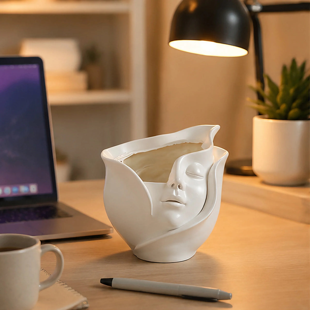 Vaso de Cerâmica Face Esculpida
