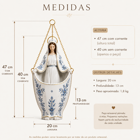 Nossa Senhora Jardim Celeste - Vaso Artesanal Pintado à Mão com Planta Artificial
