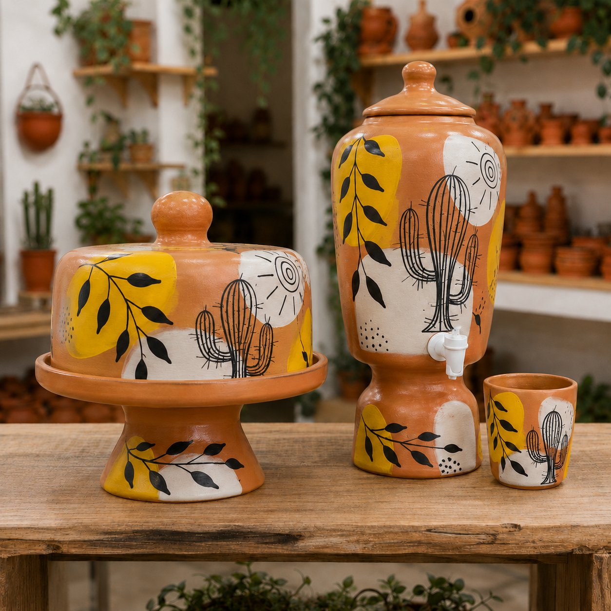 Conjunto Artesanal Afeto à Mesa - Boleira, Moringa e Copo