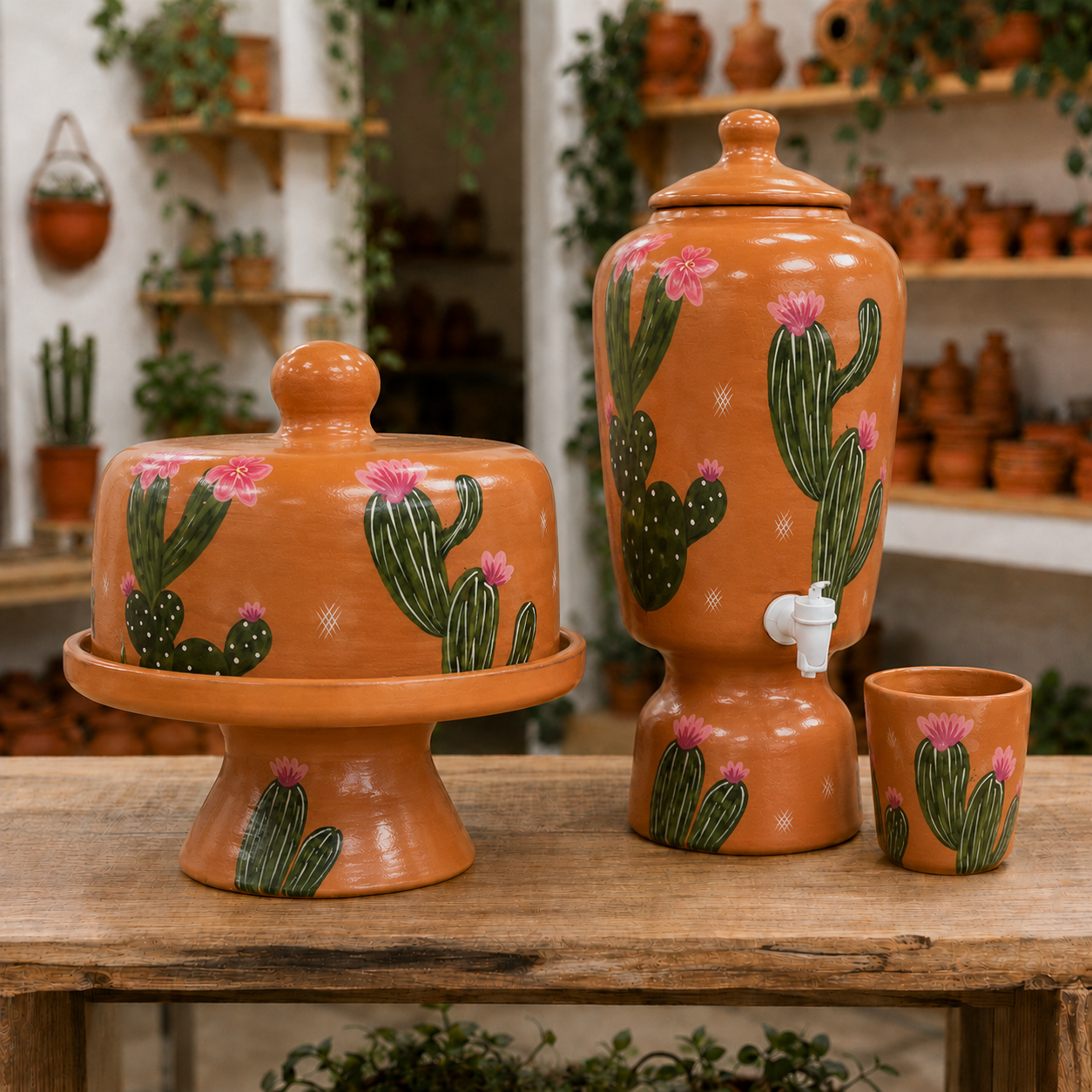 Conjunto Artesanal Afeto à Mesa - Boleira, Moringa e Copo